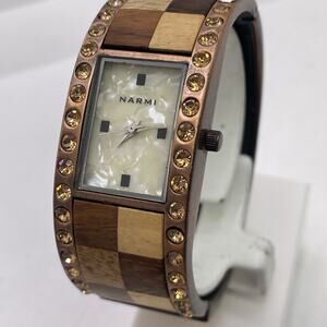 Vintage Narmi Wood Cuff Bangle Watch Works New Battery